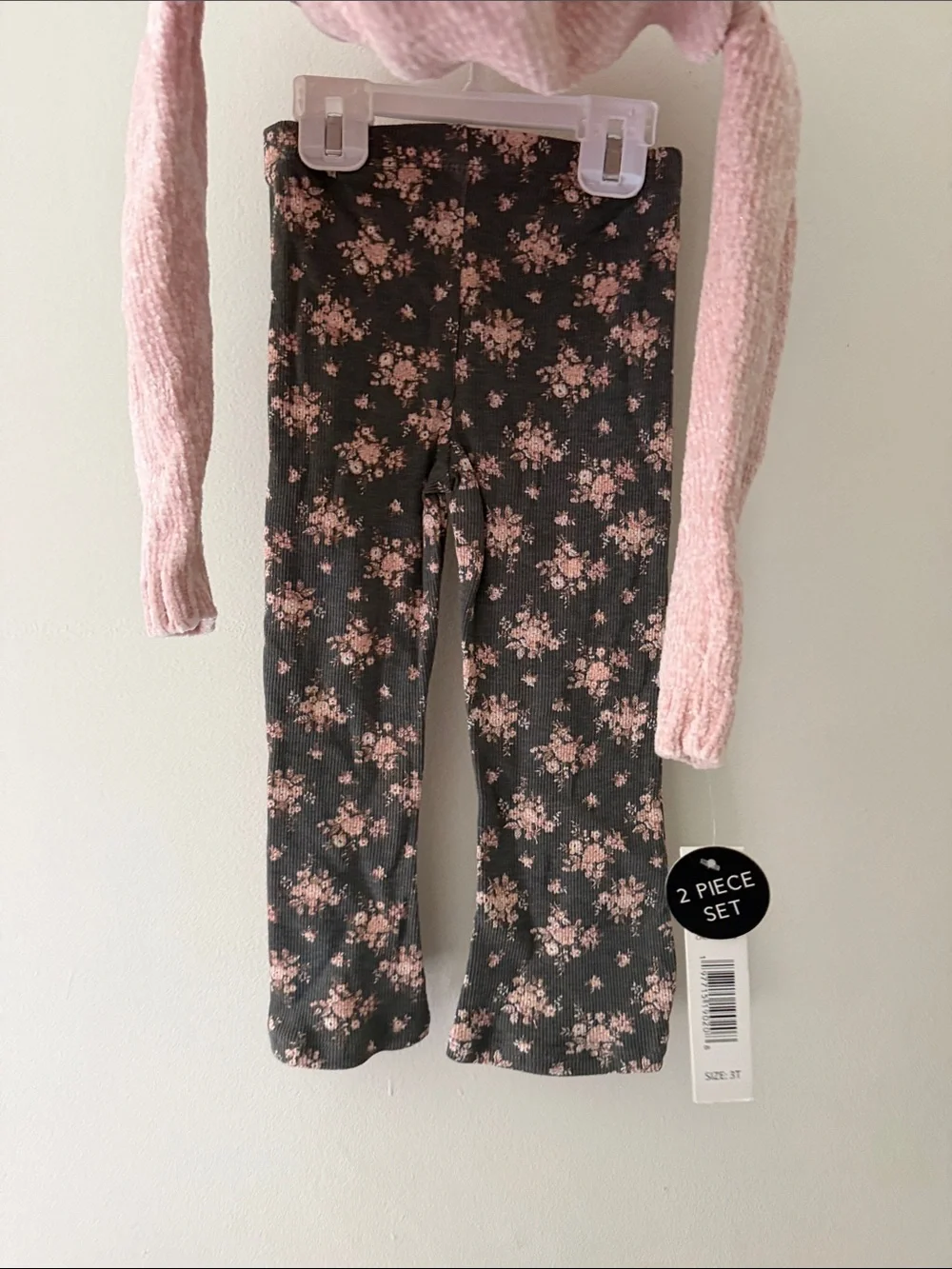 Cozy Pink Cable-Knit Sweater Set with Floral Pants